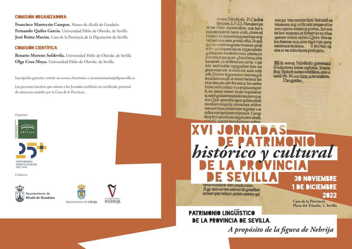 Las XVI Jornadas de Patrimonio histórico y cultural de la provincia de Sevilla, dedicadas al patrimonio lingüístico con motivo del Año Cultural Nebrija