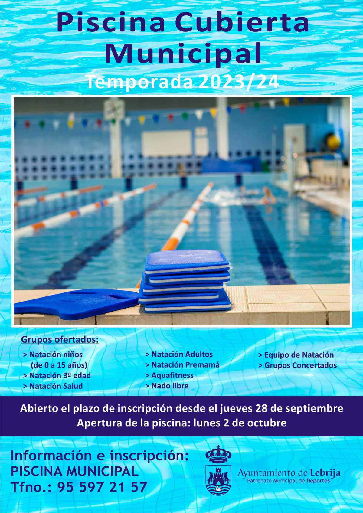 Abierto el plazo de inscripciones para la temporada 2023/2024 de la Piscina Cubierta Municipal