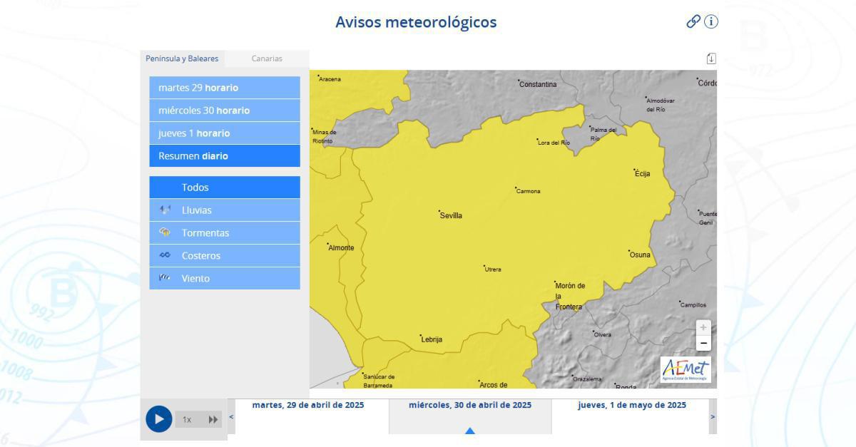 Alerta amarilla en Lebrija este miércoles 30 de abril por previsión de lluvias