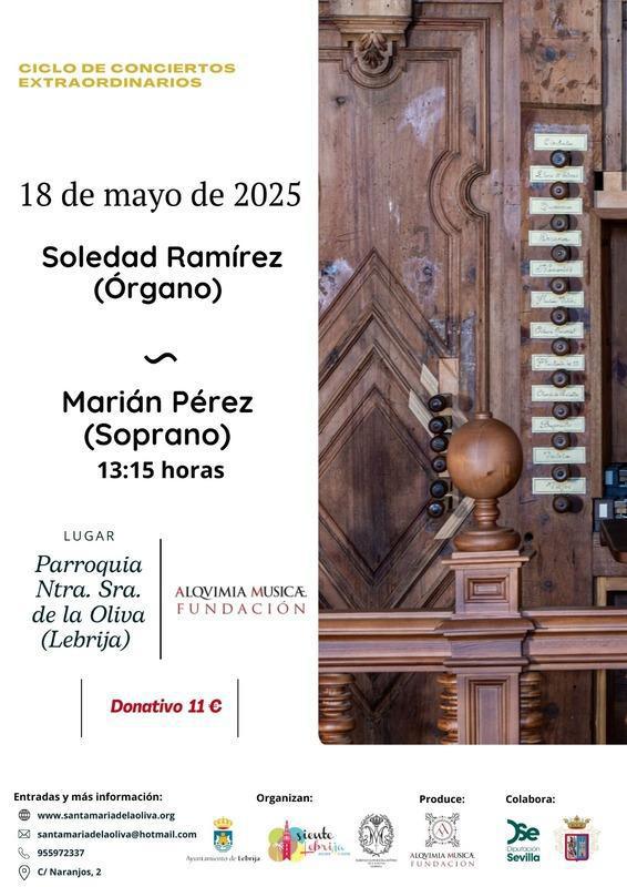 La organista Soledad Ramírez y la soprano Marián Pérez protagonizarán el octavo concierto de órgano previsto el 18 de mayo