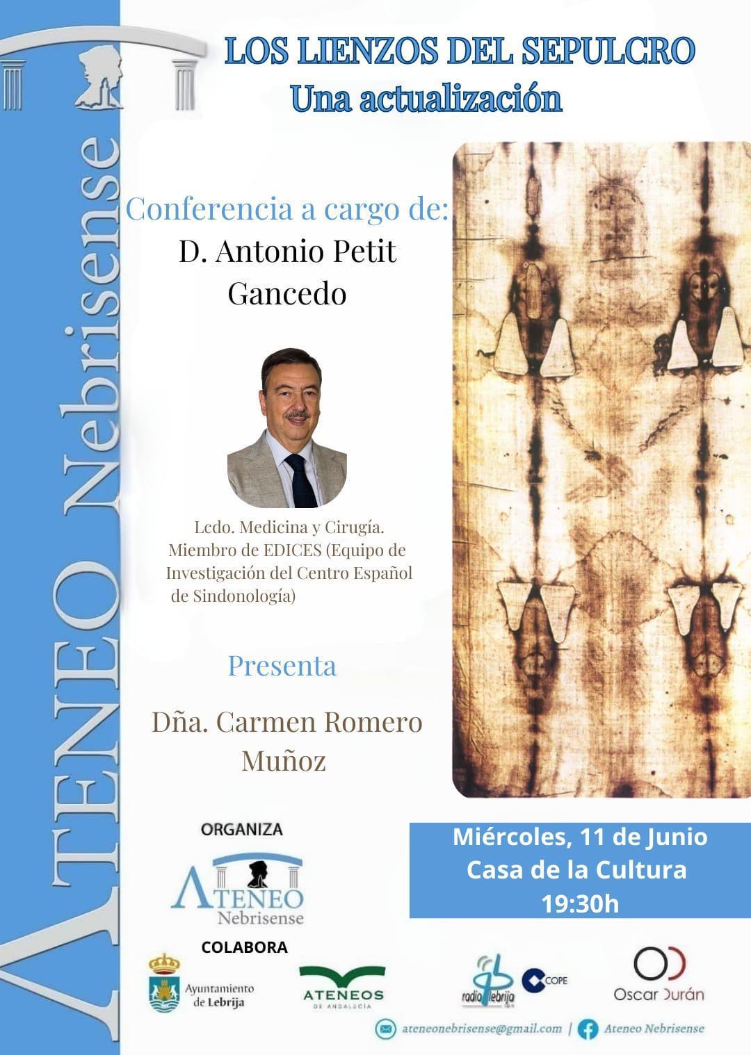 El Ateneo Nebrisense retoma la conferencia sobre la Sábana Santa el próximo 11 de junio