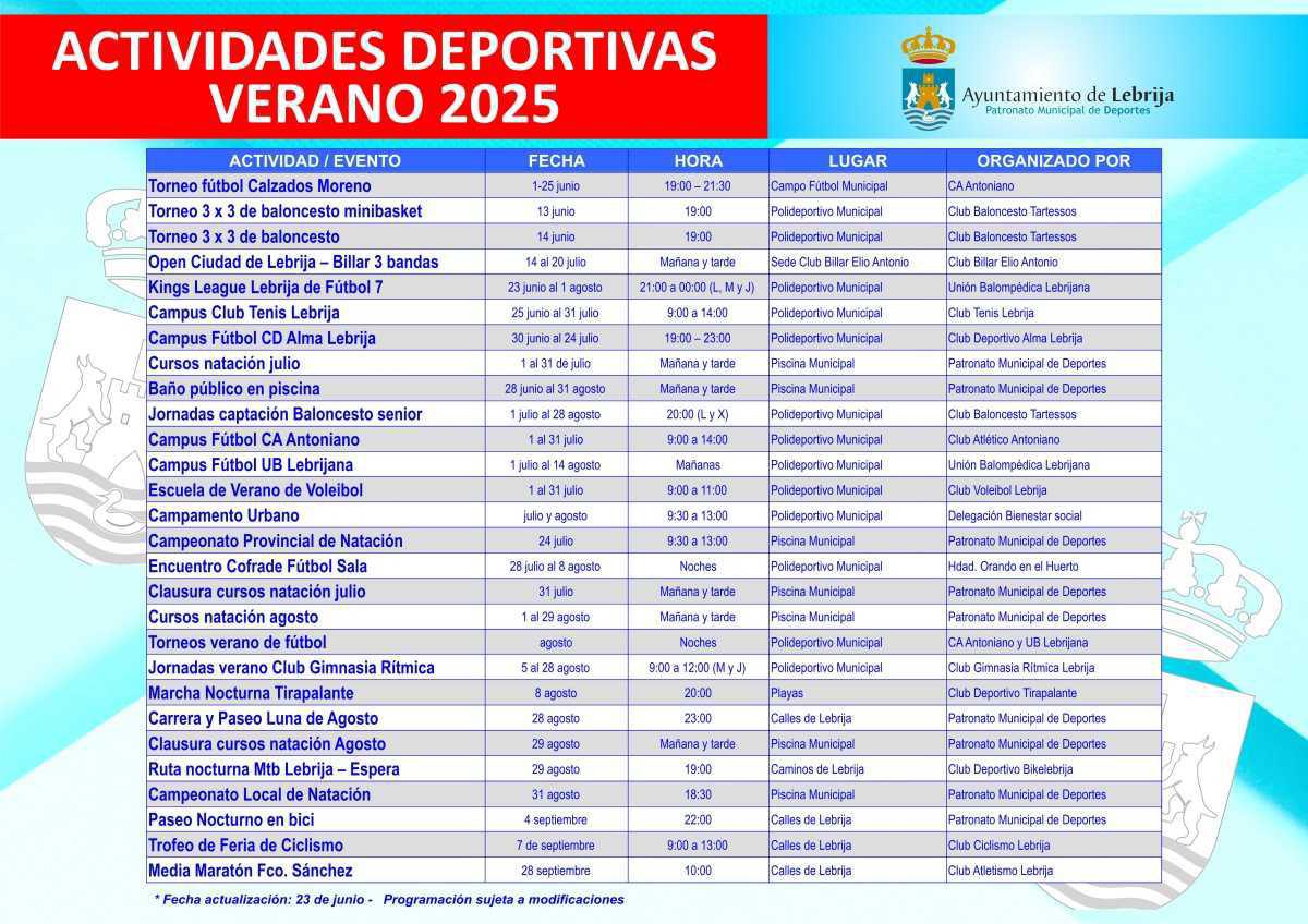 El verano llega cargado de actividades deportivas en Lebrija