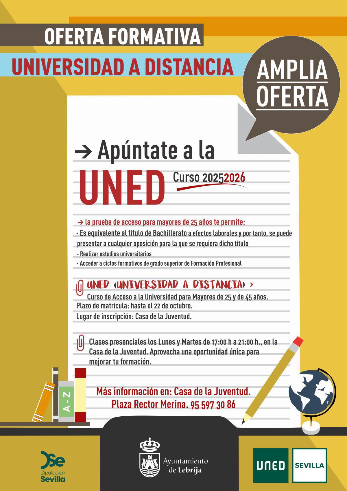 Abierto el periodo de matriculación para el Curso de Acceso a la Universidad a Distancia (UNED) 2025-26 para Mayores de 25 y 45 años
