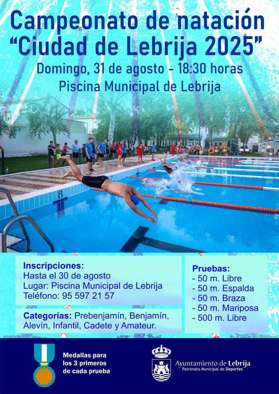 El próximo domingo 31 de agosto se celebrará el Campeonato de natación “Ciudad de Lebrija 2025”