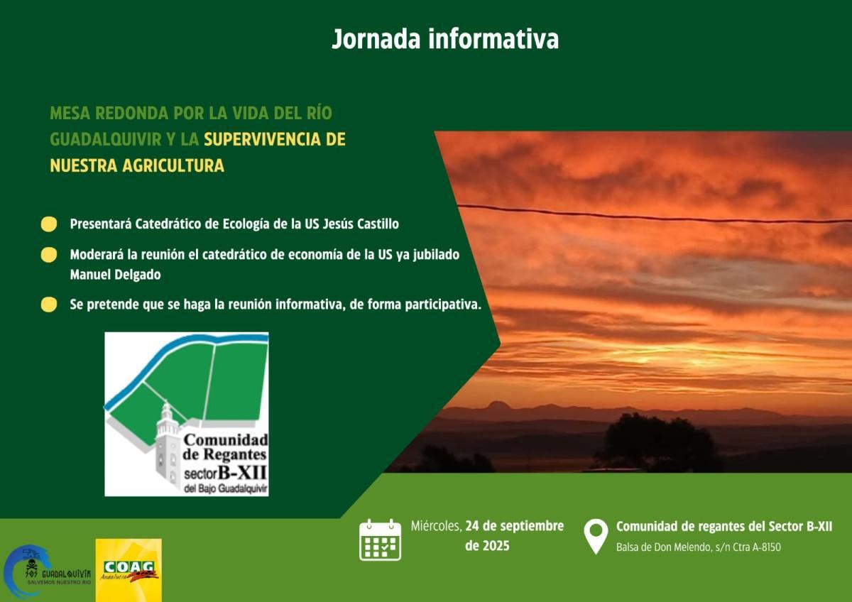 El 24 de septiembre se celebra en Lebrija una mesa redonda por la vida del río Guadalquivir y la supervivencia de la agricultura