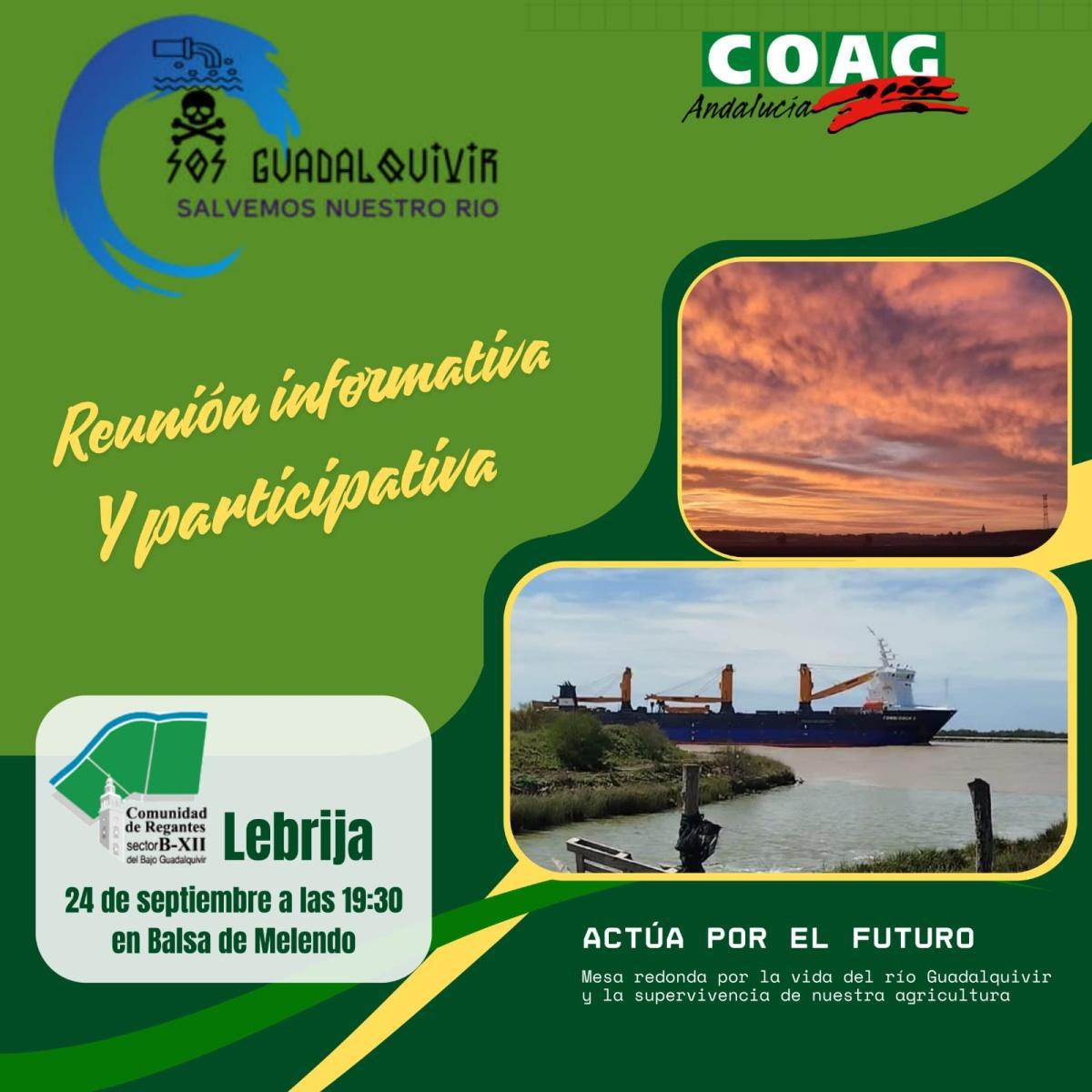 El 24 de septiembre se celebra en Lebrija una mesa redonda por la vida del río Guadalquivir y la supervivencia de la agricultura