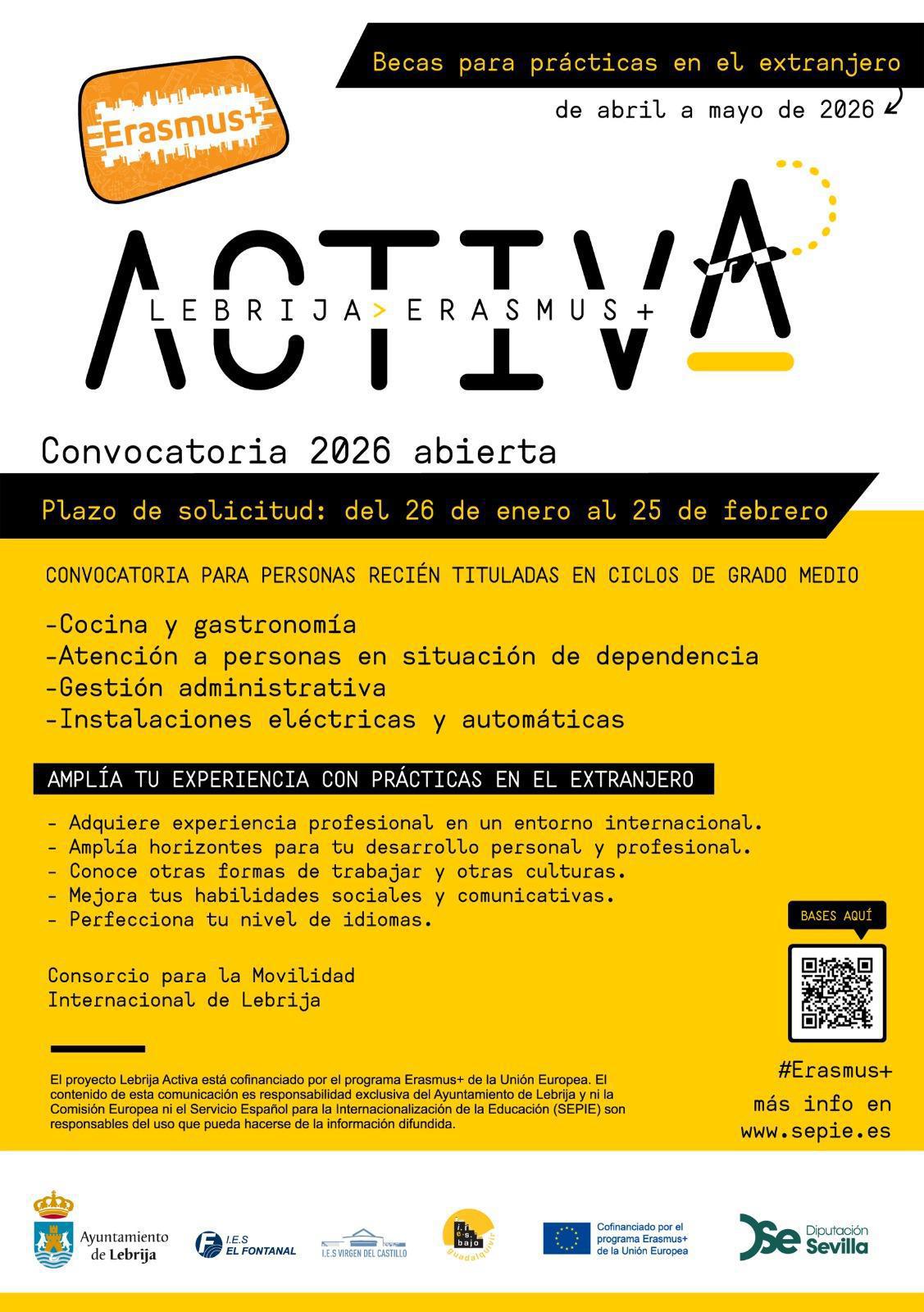 El Ayuntamiento de Lebrija convoca nuevas becas Erasmus+ para prácticas en empresas en Portugal