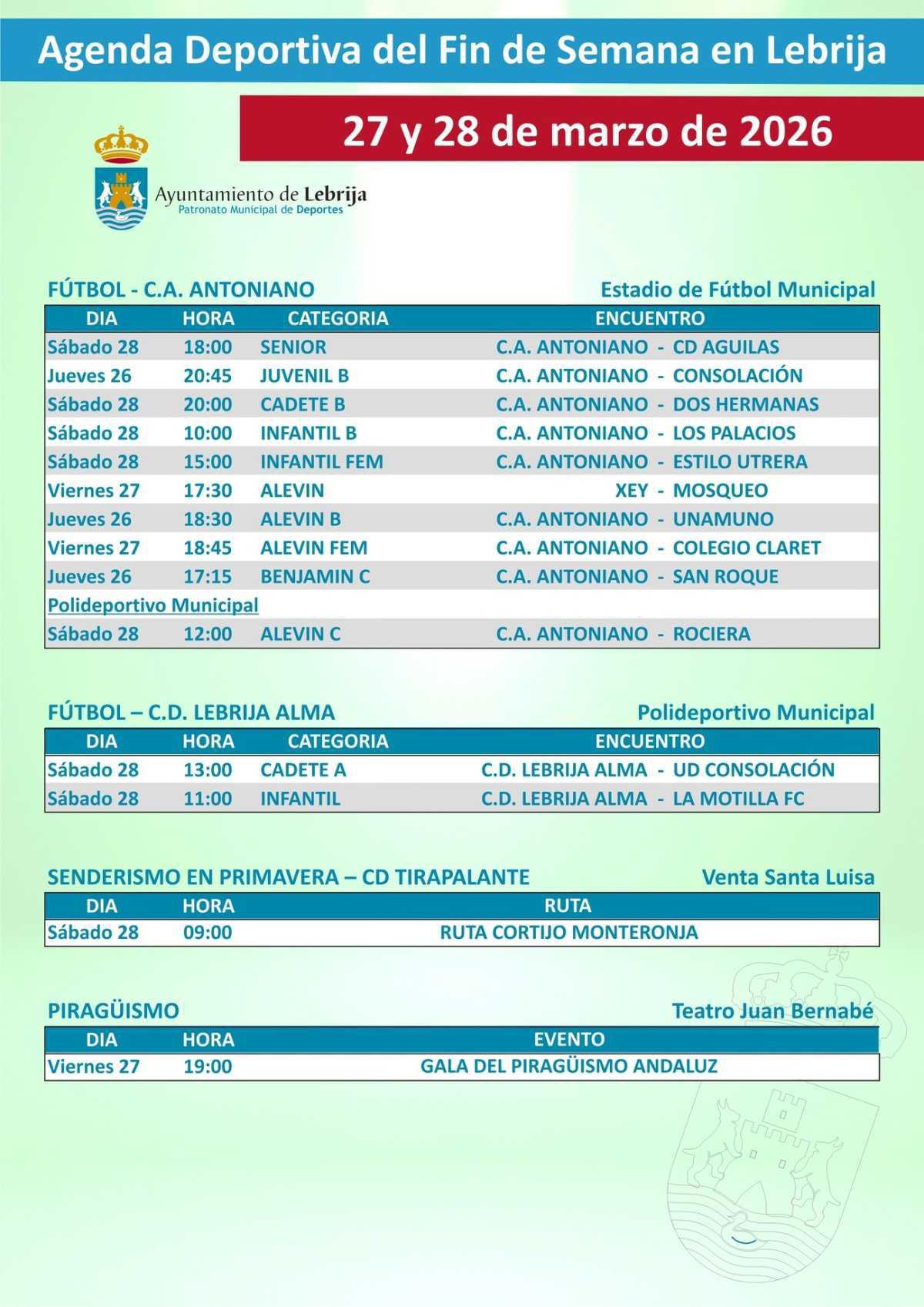Agenda deportiva del fin de semana 