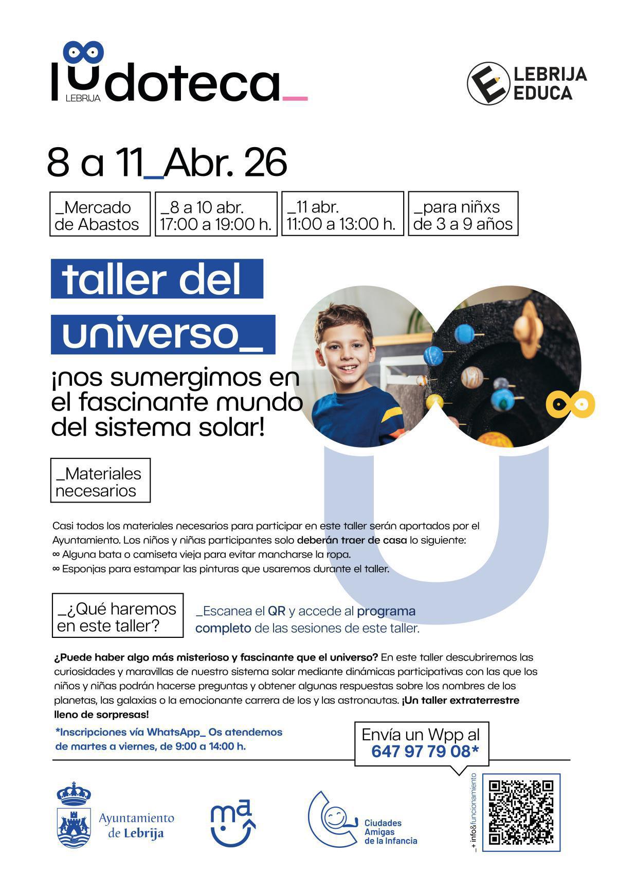 La Ludoteca municipal ofrece un taller sobre el universo los días 8 a 11 de abril