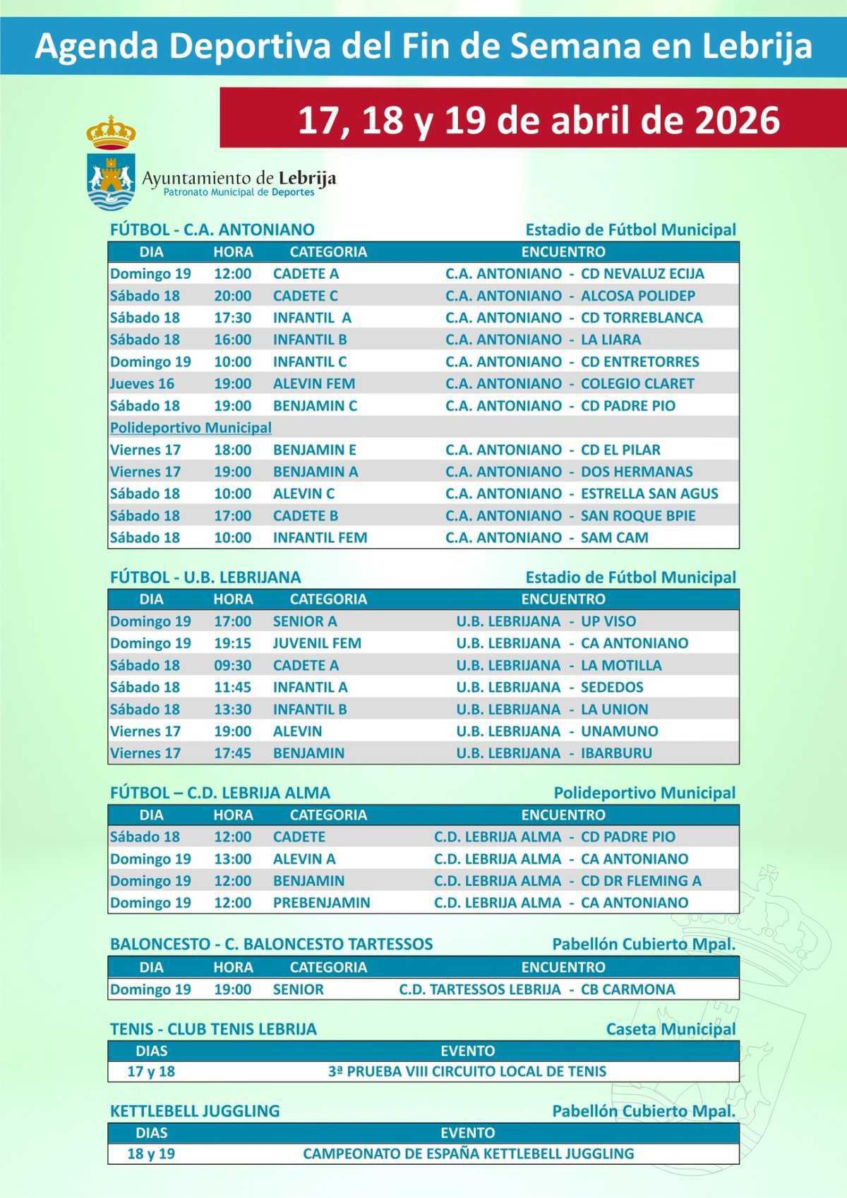  Lebrija presenta una intensa agenda deportiva para el fin de semana del 17 al 19 de abril