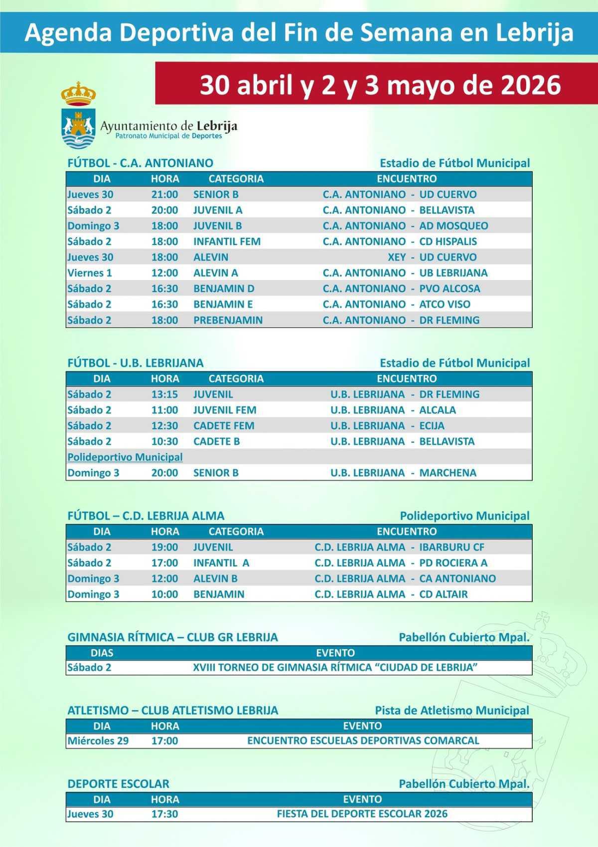Agenda deportiva para el primer fin de semana de mayo