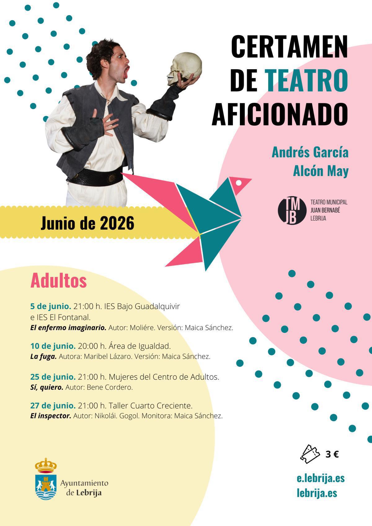 Del 12 de mayo al 27 de junio se celebrará el Certamen de Teatro Aficionado Andrés García Alcón "May"
