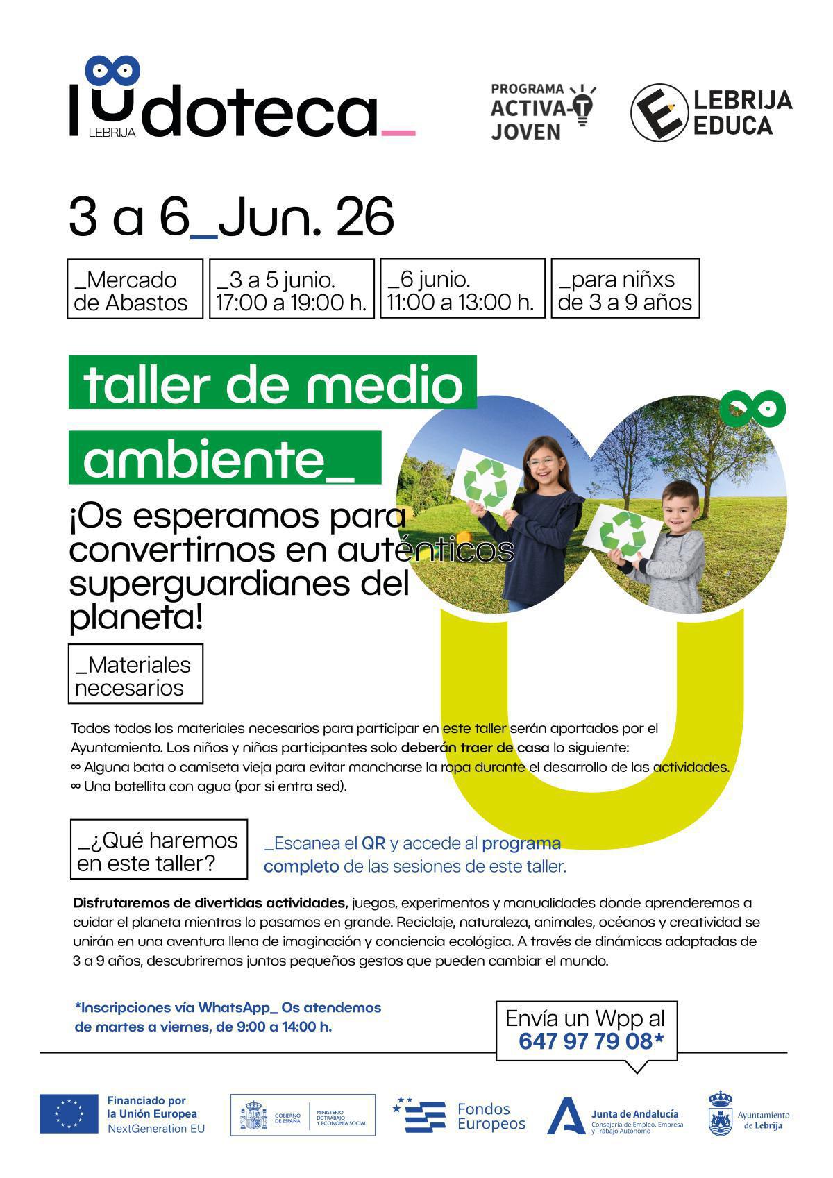 Del 3 al 6 de junio, un taller de medio ambiente en la ludoteca municipal