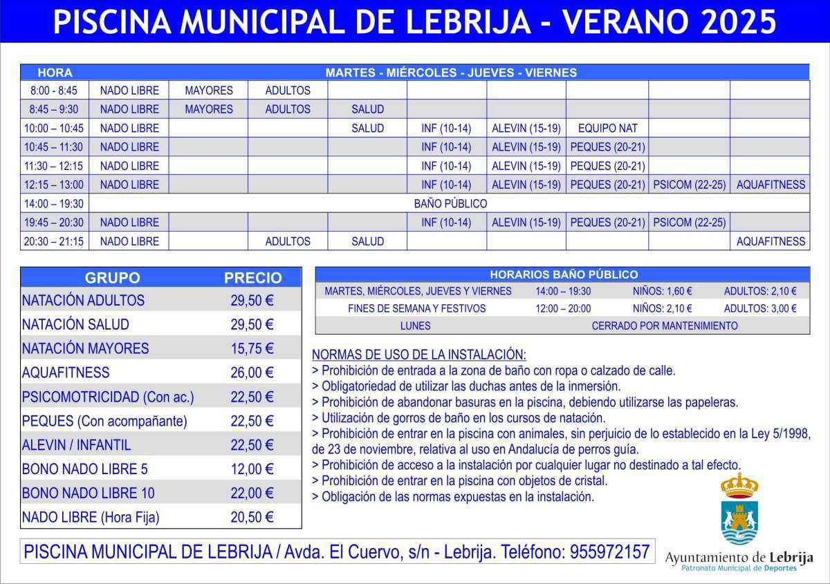  La Piscina Municipal de Lebrija amplía su horario de baño público los fines de semana hasta las diez de la noche