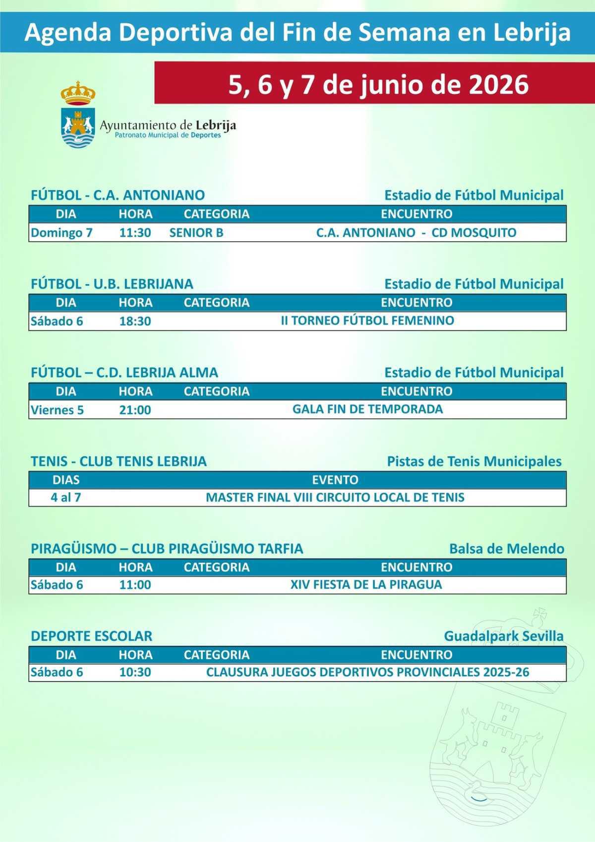 Agenda deportiva del fin de semana