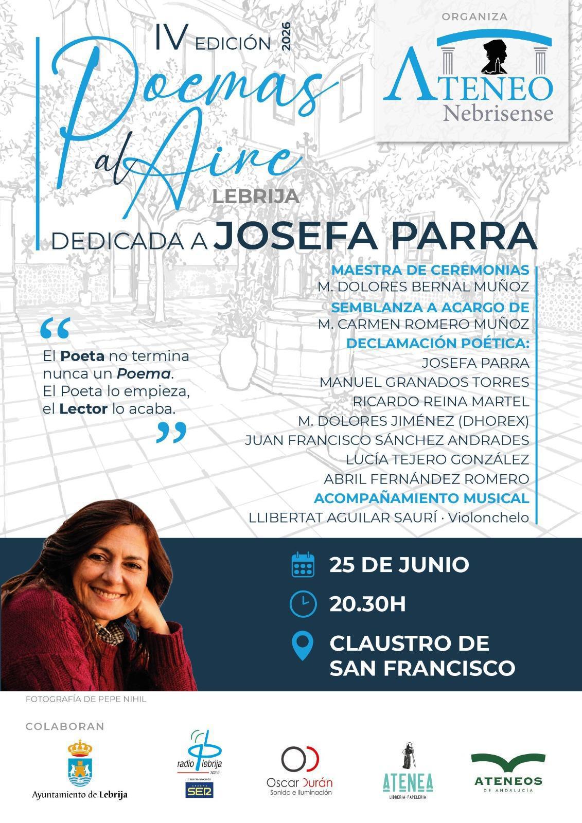 El Ateneo Nebrisense organiza la IV edición de “Poemas al Aire” dedicada a la poeta Josefa Parra