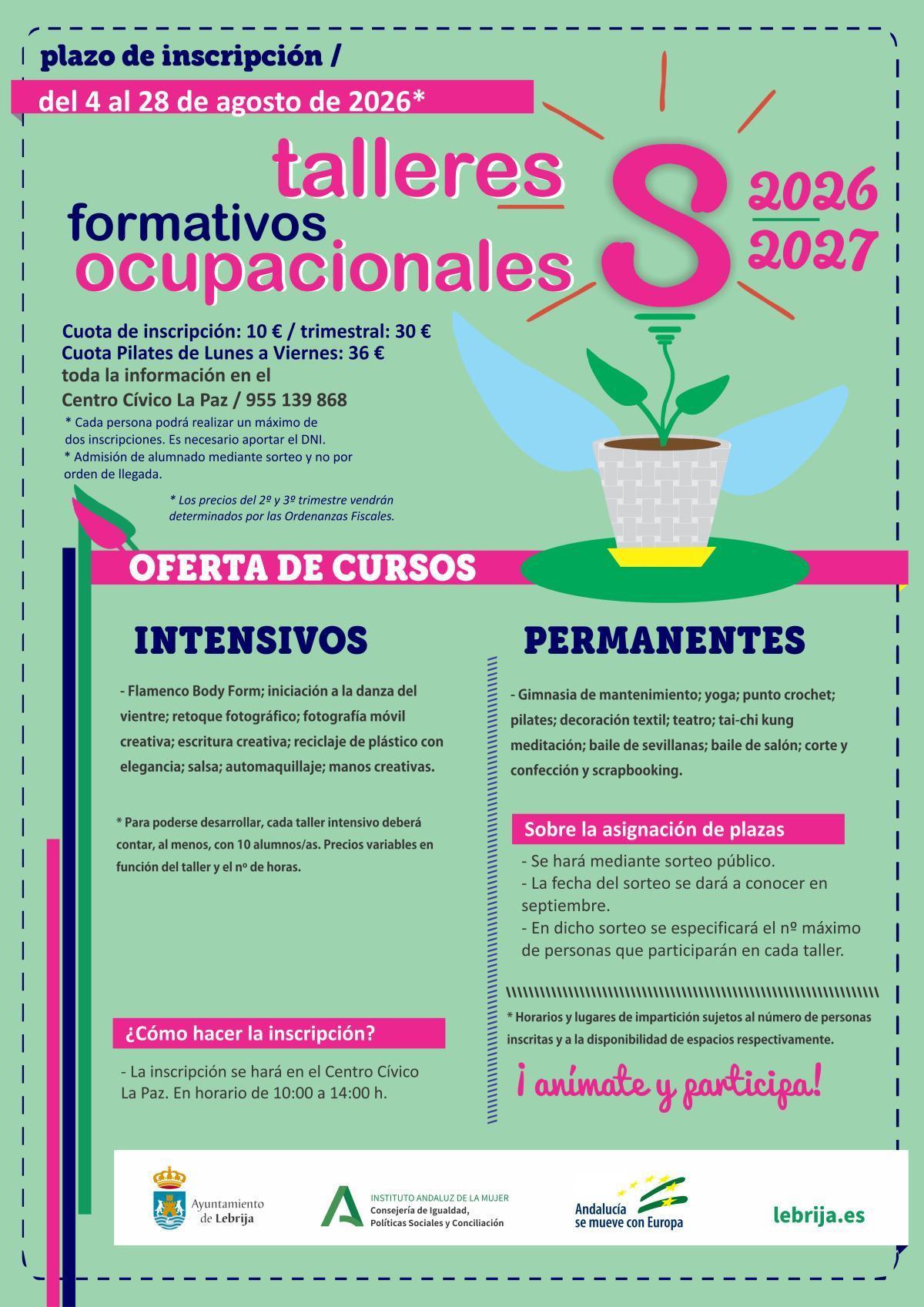 Del 4 de agosto al 28 de agosto, abierto el plazo de inscripción en los Talleres Formativos Ocupacionales 2026/2027