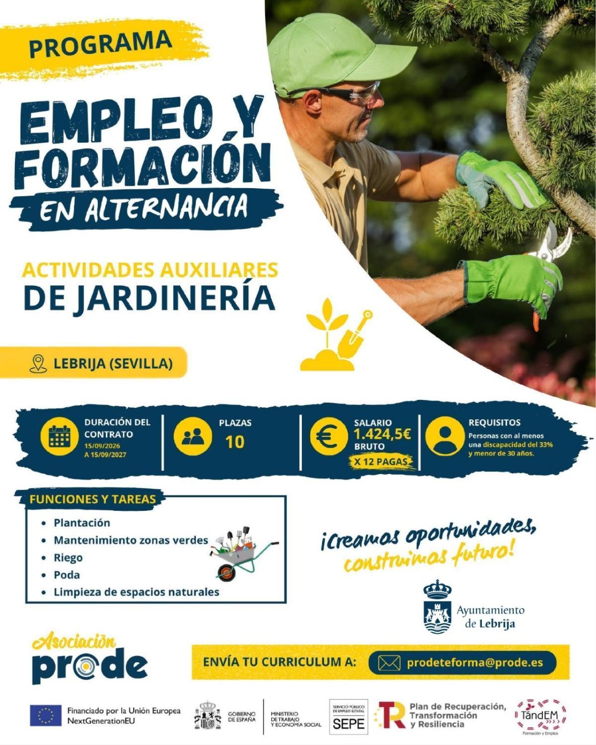 El plazo para participar en el programa TándEM de formación y empleo en jardinería finaliza el 20 de septiembre