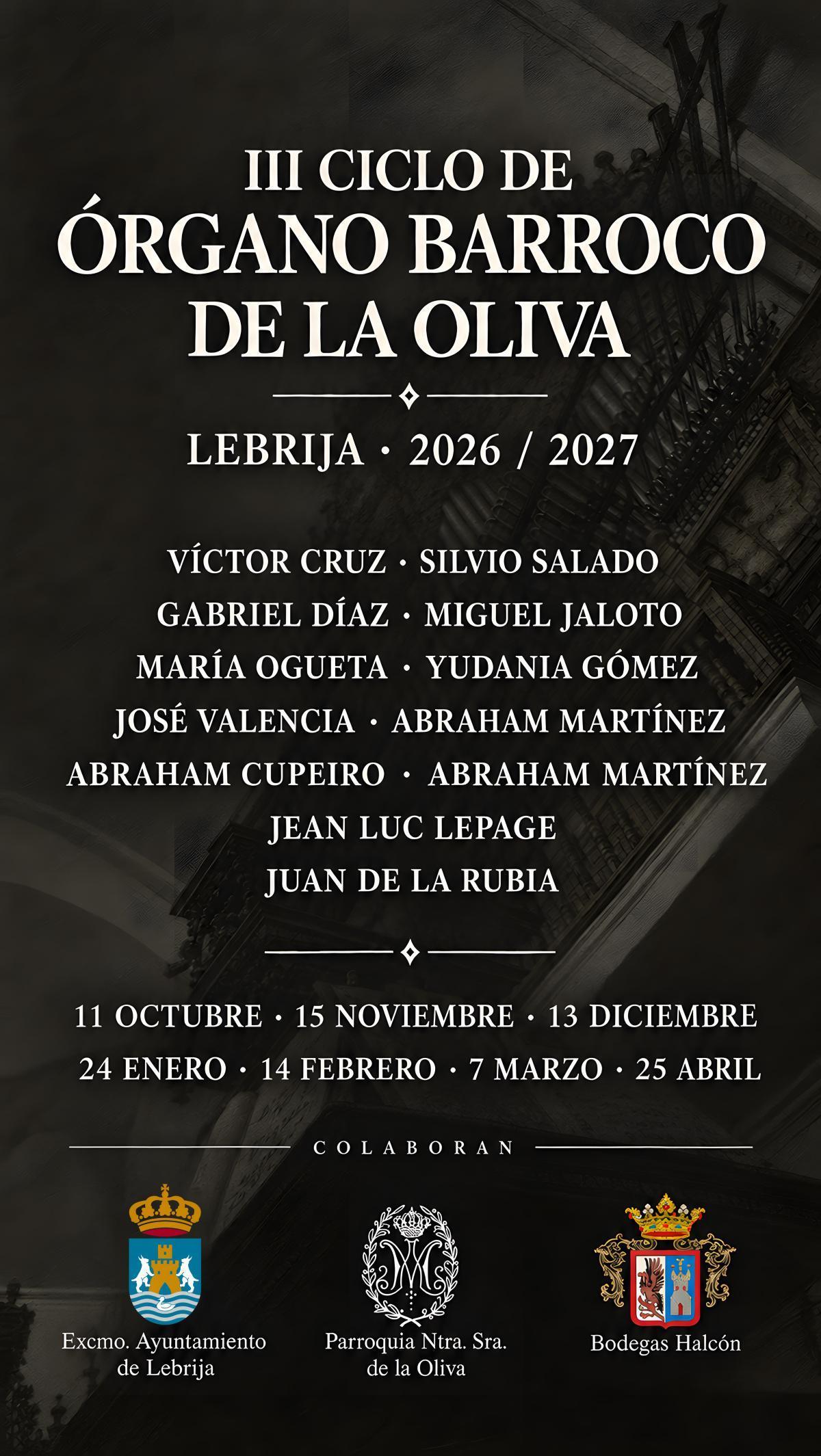 El III Ciclo de Conciertos de Órgano de Lebrija reunirá a destacados intérpretes entre octubre y abril