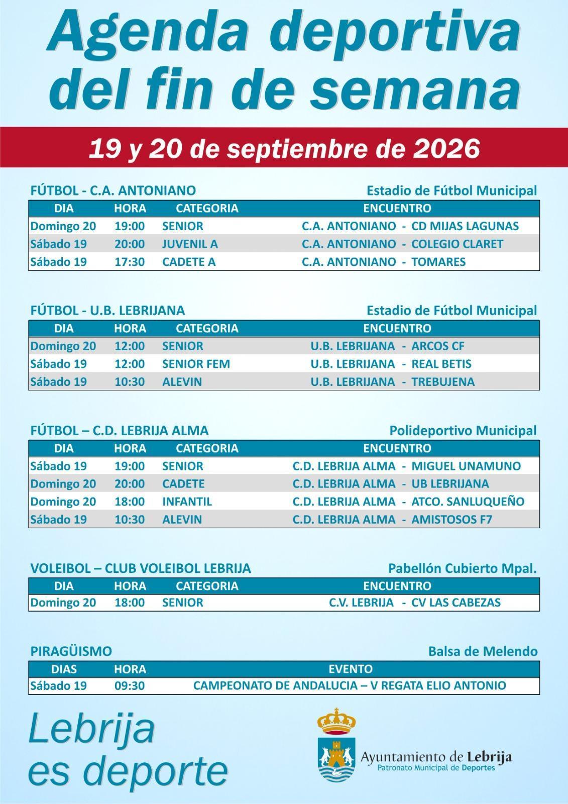 Agenda deportiva del fin de semana