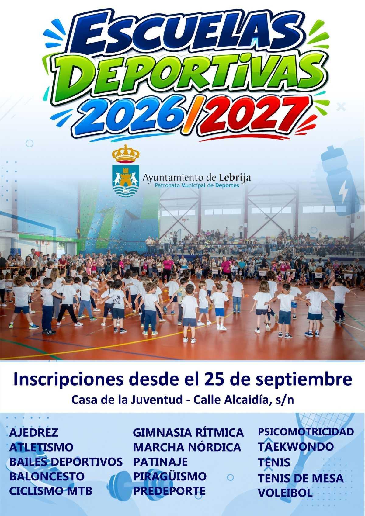 El viernes 25 de septiembre se abre el plazo de inscripción para las 15 modalidades de las Escuelas Deportivas Municipales de Lebrija
