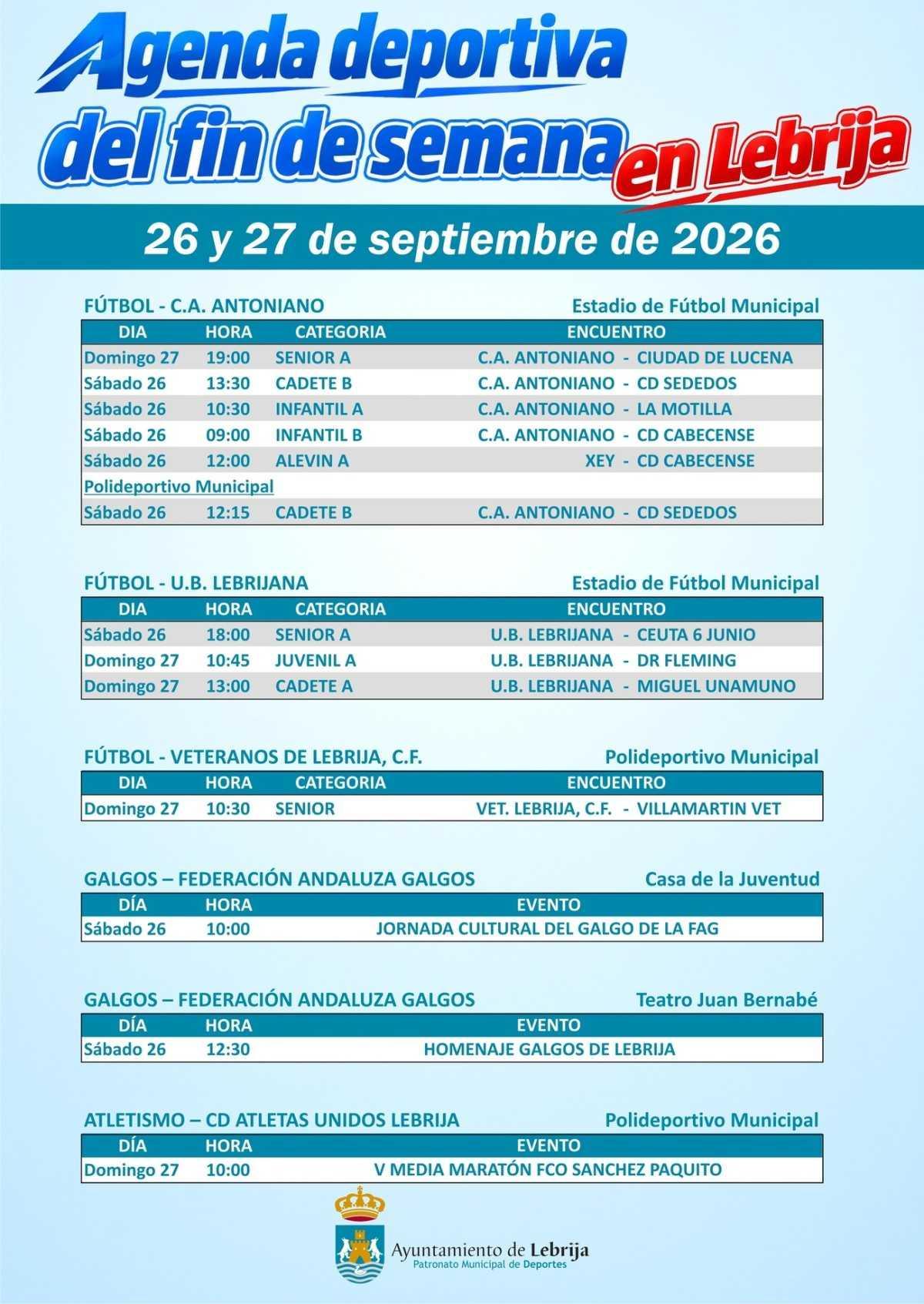 Agenda deportiva del fin de semana en Lebrija