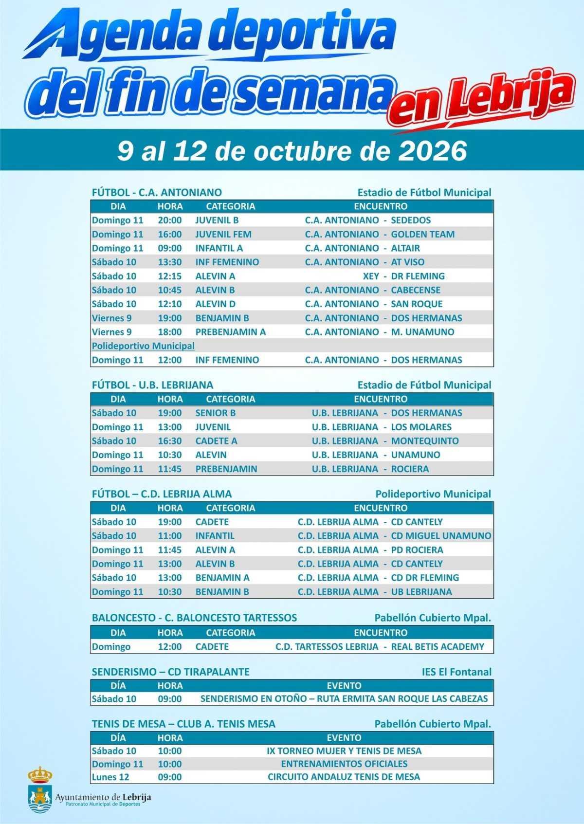 Agenda deportiva del fin de semana