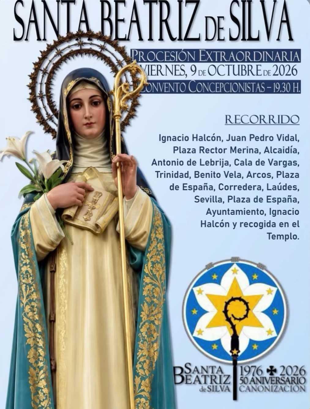 Lebrija acoge esta tarde la salida procesional extraordinaria de Santa Beatriz de Silva con motivo del Año Jubilar