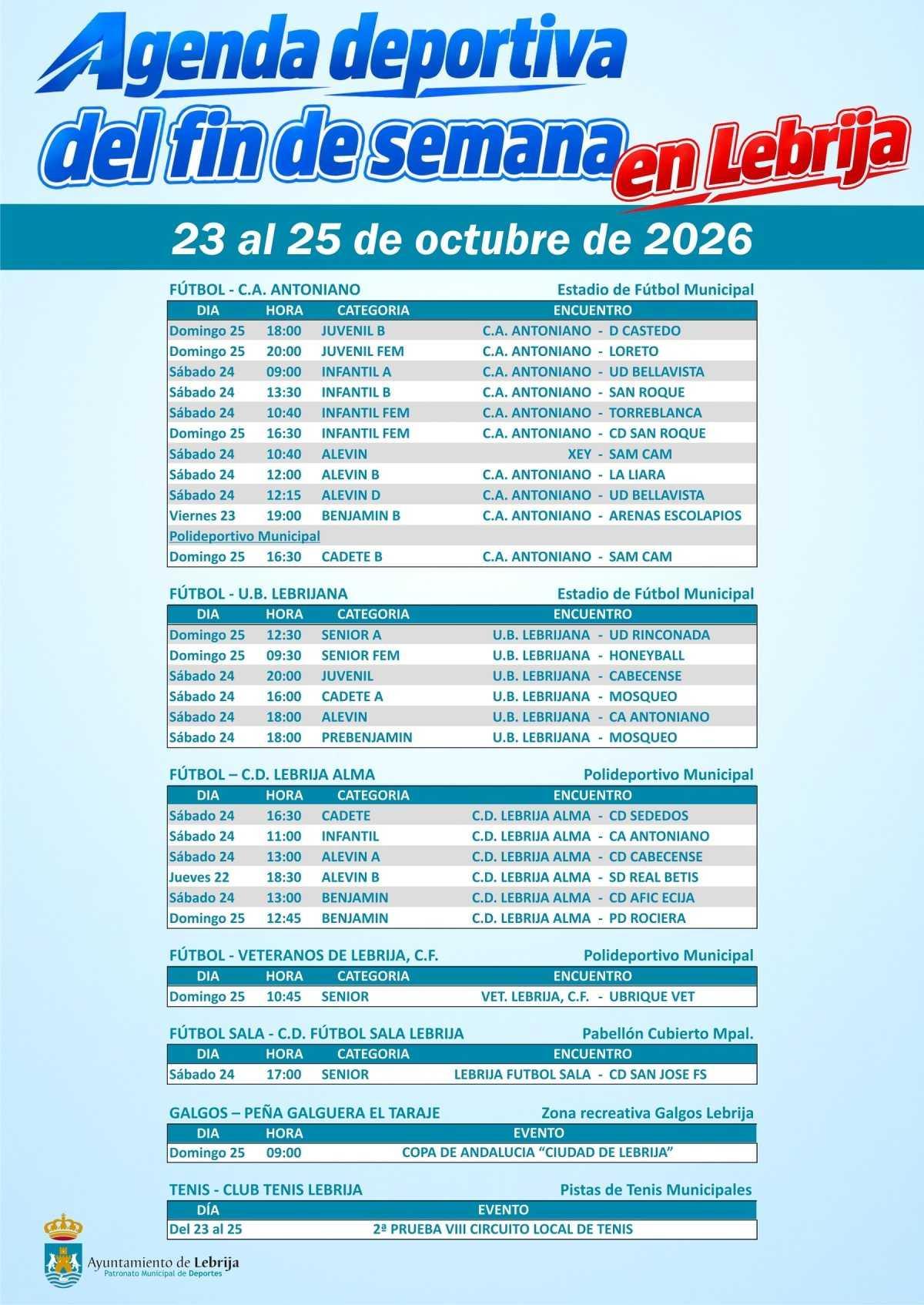  Agenda deportiva del fin de semana 