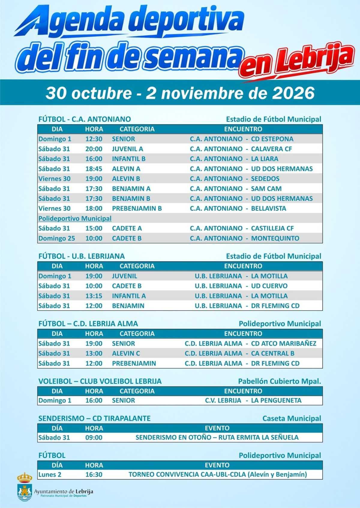Agenda deportiva del fin de semana