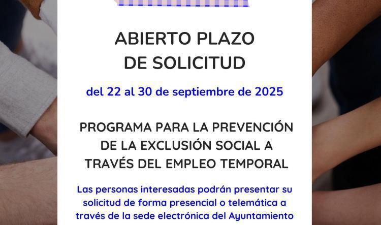 Abierto el periodo de solicitudes para la nueva convocatoria del Programa para la Prevención de la Exclusión Social 2025
