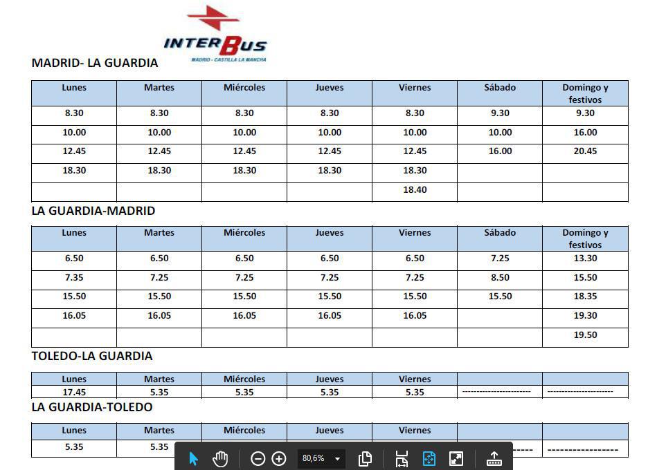 Horarios de autobuses a Madrid y Toledo