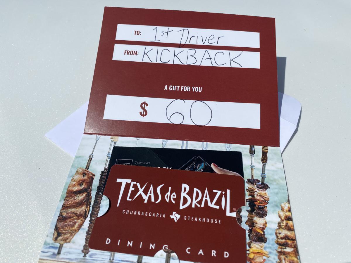 KICKBLAST! First driver to pull up to the FRONT of Texas de Brazil in Town Square will receive a $60 gift certificate! Courtesy of KICKBACK and Texas De Brazil (Look for the gentleman standing outside in a grey shirt holding an envelope)! KICKBLAST! First driver to pull up to the FRONT of Texas de Brazil in Town Square will receive a $60 gift certificate! Courtesy of KICKBACK and Texas De Brazil (Look for the gentleman standing outside in a grey shirt holding an envelope)!