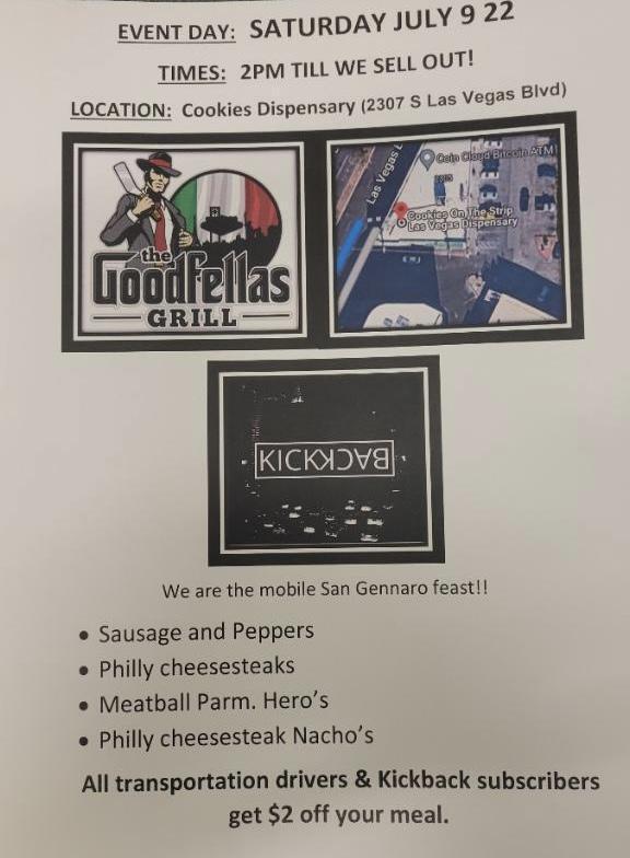 **FOOD TRUCK ALERT** DRIVER DISCOUNTS (1st 10 drivers get $5 off their order) Saturday 7/9 2pm - till late Cookies dispensary on the strip