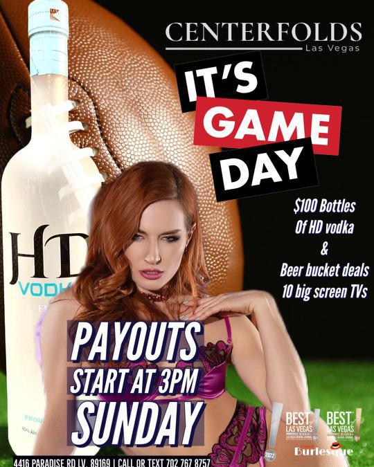 Centerfolds is open for the for the big game Sunday.. Doors open a 3pm and payout start at 3pm.