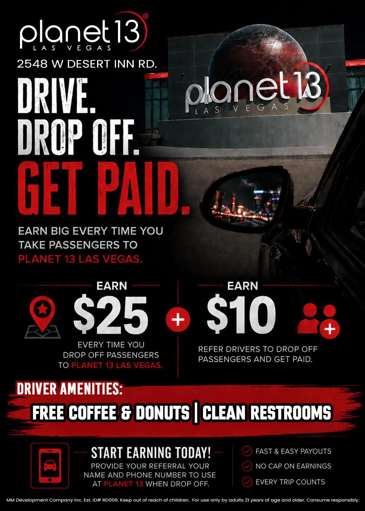 Free donuts are back Thursday through Saturday at Planet 13. Bring tourists in and fuel up while you earn.
