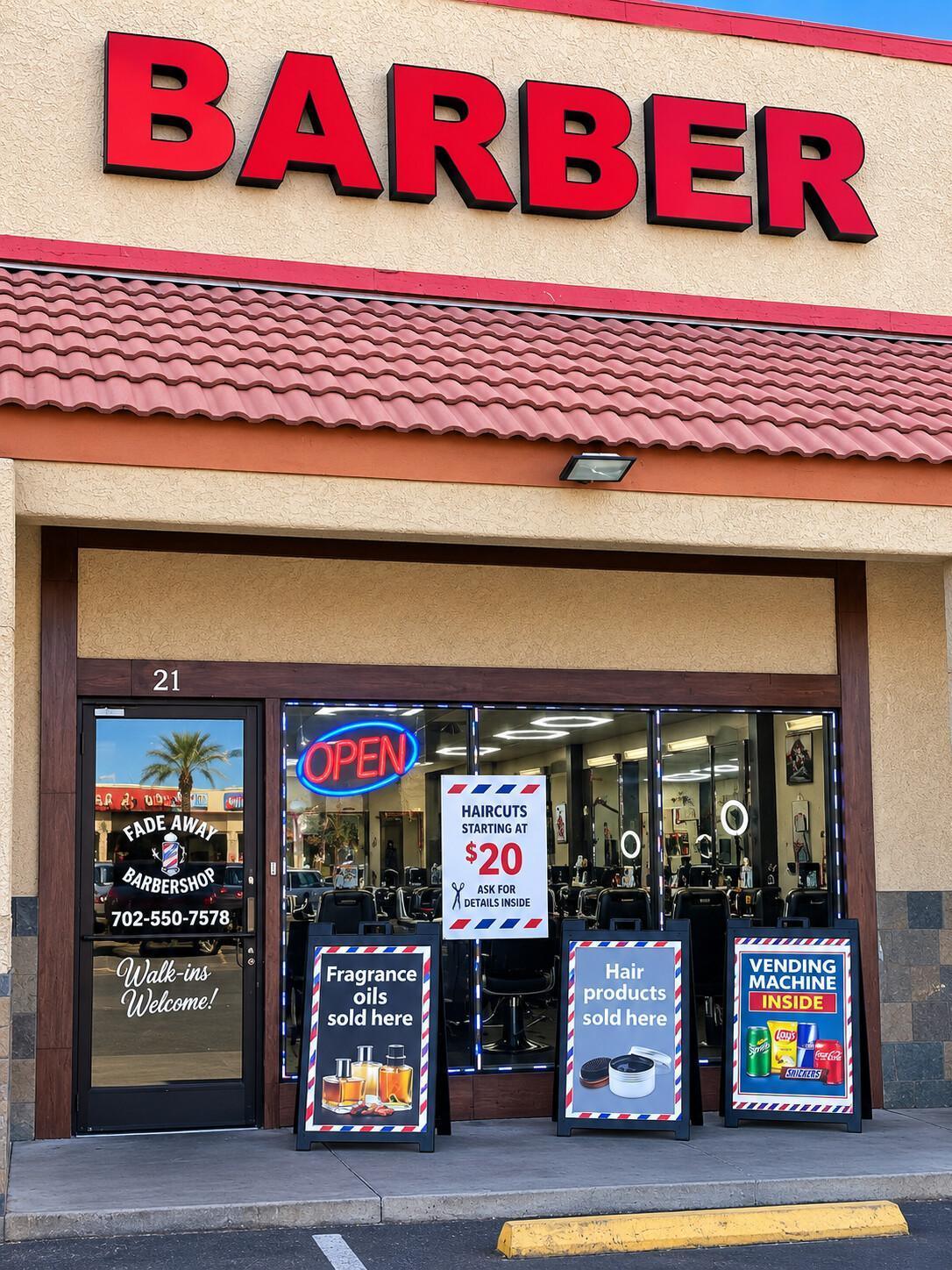 NEW DRIVER KICKBACK 💈 $10 CASH PER DROP Bring your passengers to Fade Away Barbershop in Las Vegas Chinatown, minutes from the Strip. Walk-ins welcome, open 7 days & until Midnight on Fri/Sat. Get $10 cash for every qualified customer you bring in
