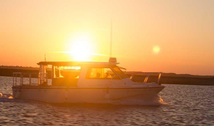 Ferry in the Sunset from Dewees Inlet 