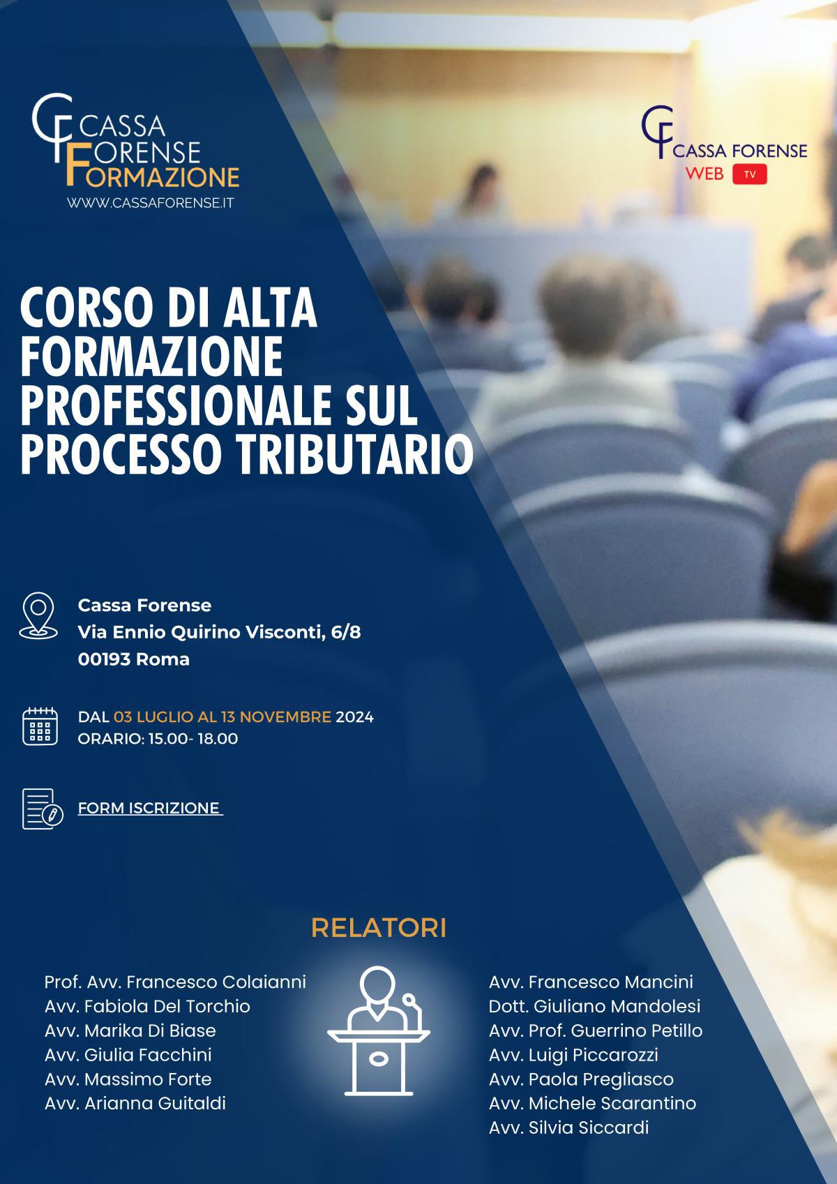 Cassa Forense, corso di alta formazione professionale sul processo tributario