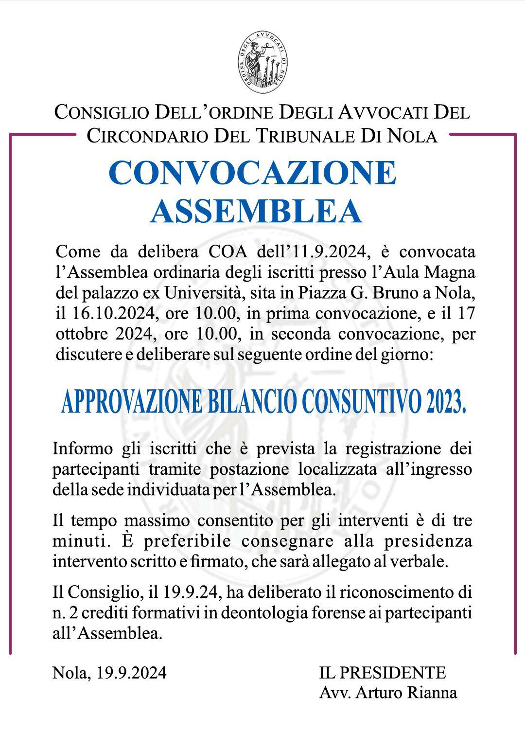 CONVOCAZIONE ASSEMBLEA ORDINARIA