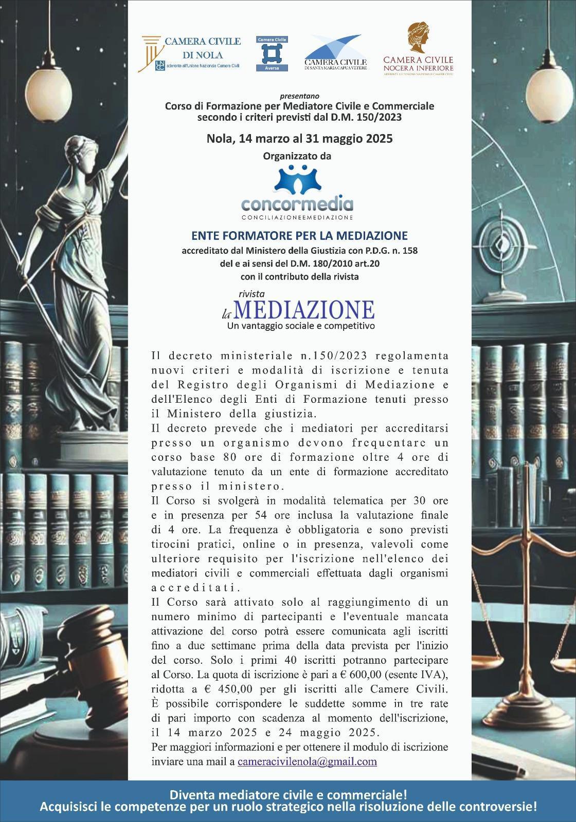 Corso di formazione per Mediatore Civile e Commerciale (D.M. 150/2023)