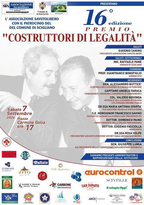 16ª Edizione premio "Costruttori di Legalità" (inizio ore 17:00)