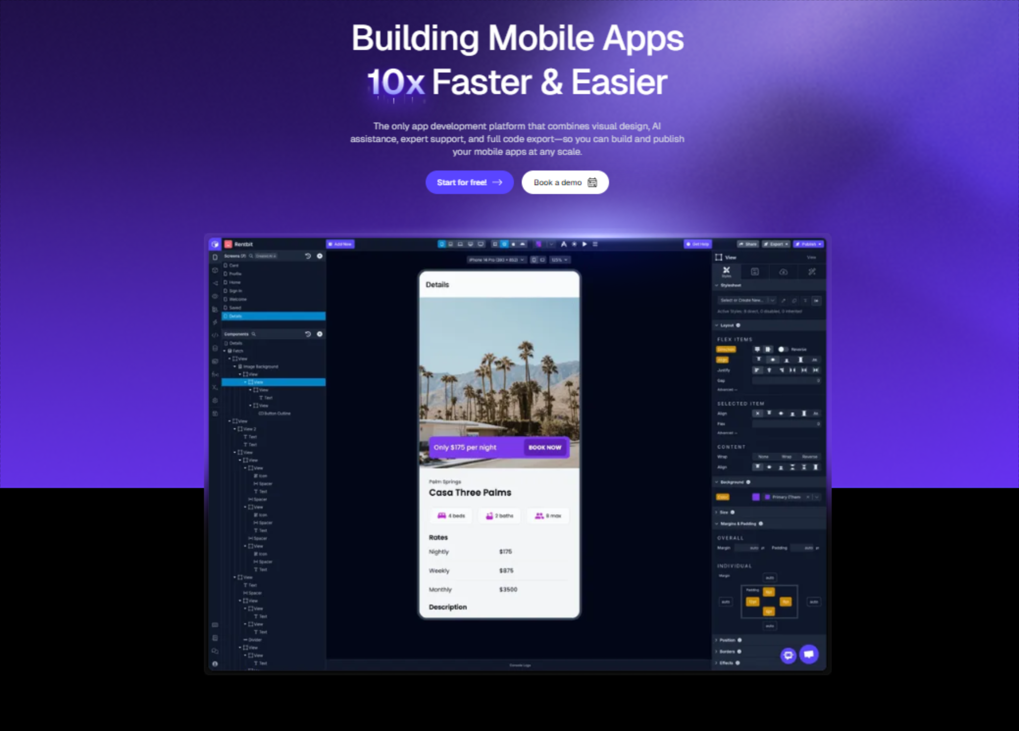 Immagine che mostra il design di un'app mobile nel CMS di Draftbit Immagine che mostra il design di un'app mobile nel CMS di Draftbit