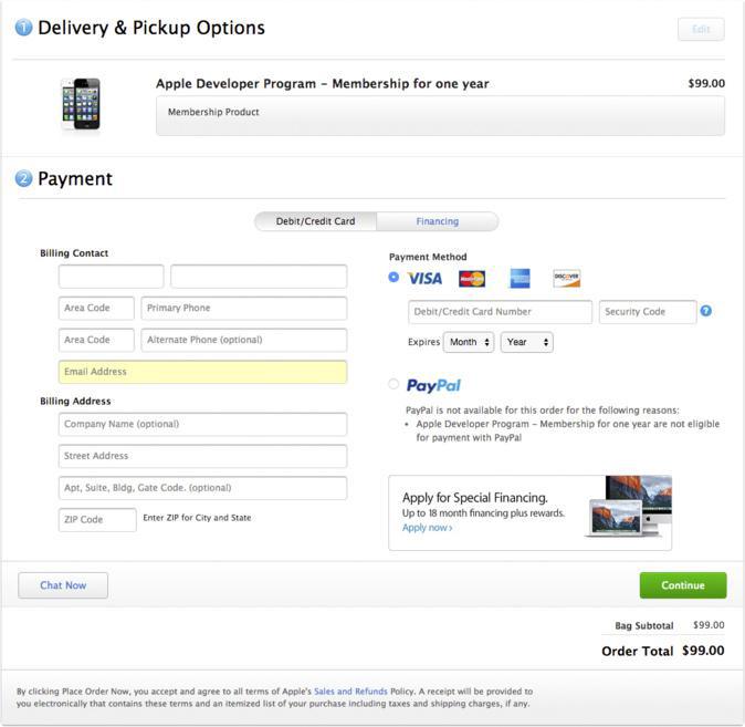Página de pago Apple Developer Program Página de pago Apple Developer Program