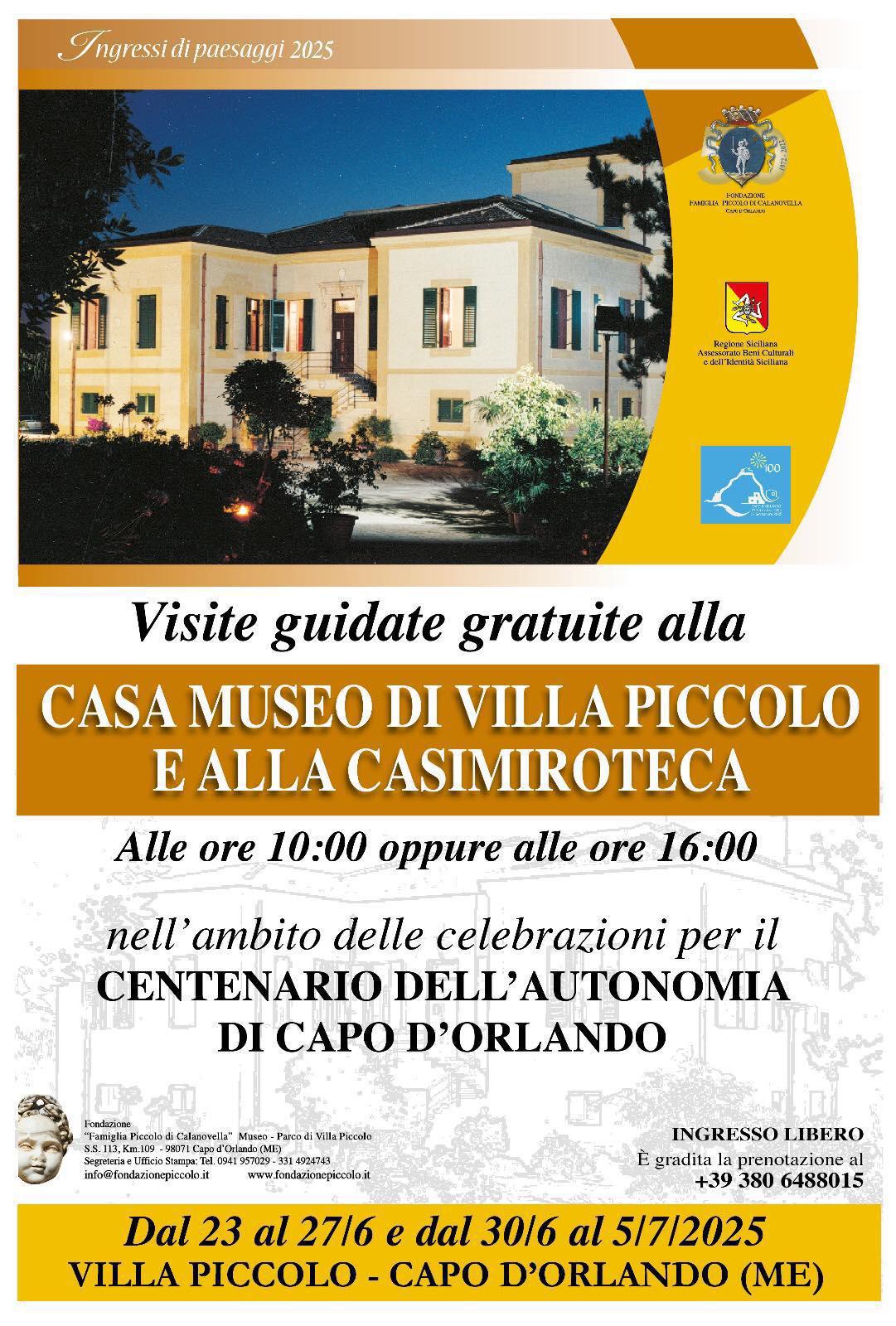 Visite guidate gratuite alla Casa Museo di Villa Piccolo e alla Casimiroteca