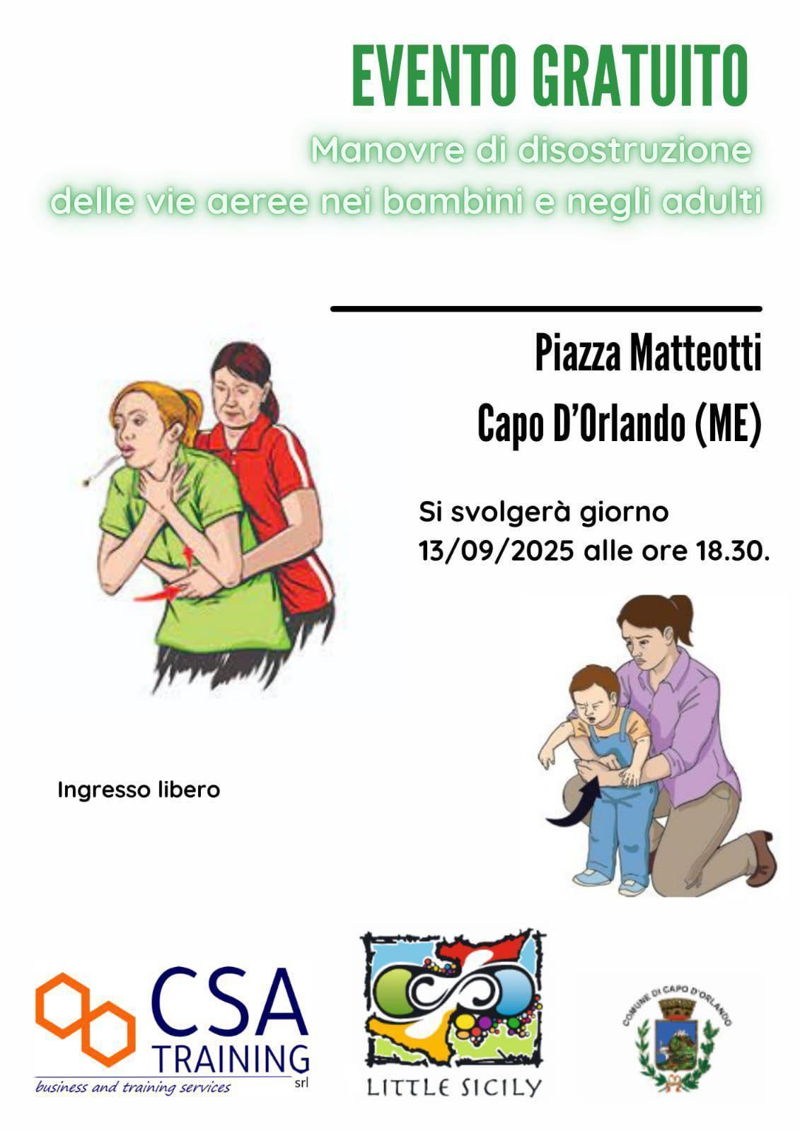Dimostrazione di manovre di disostruzione (inizio ore 18.30) Dimostrazione di manovre di disostruzione (inizio ore 18.30)