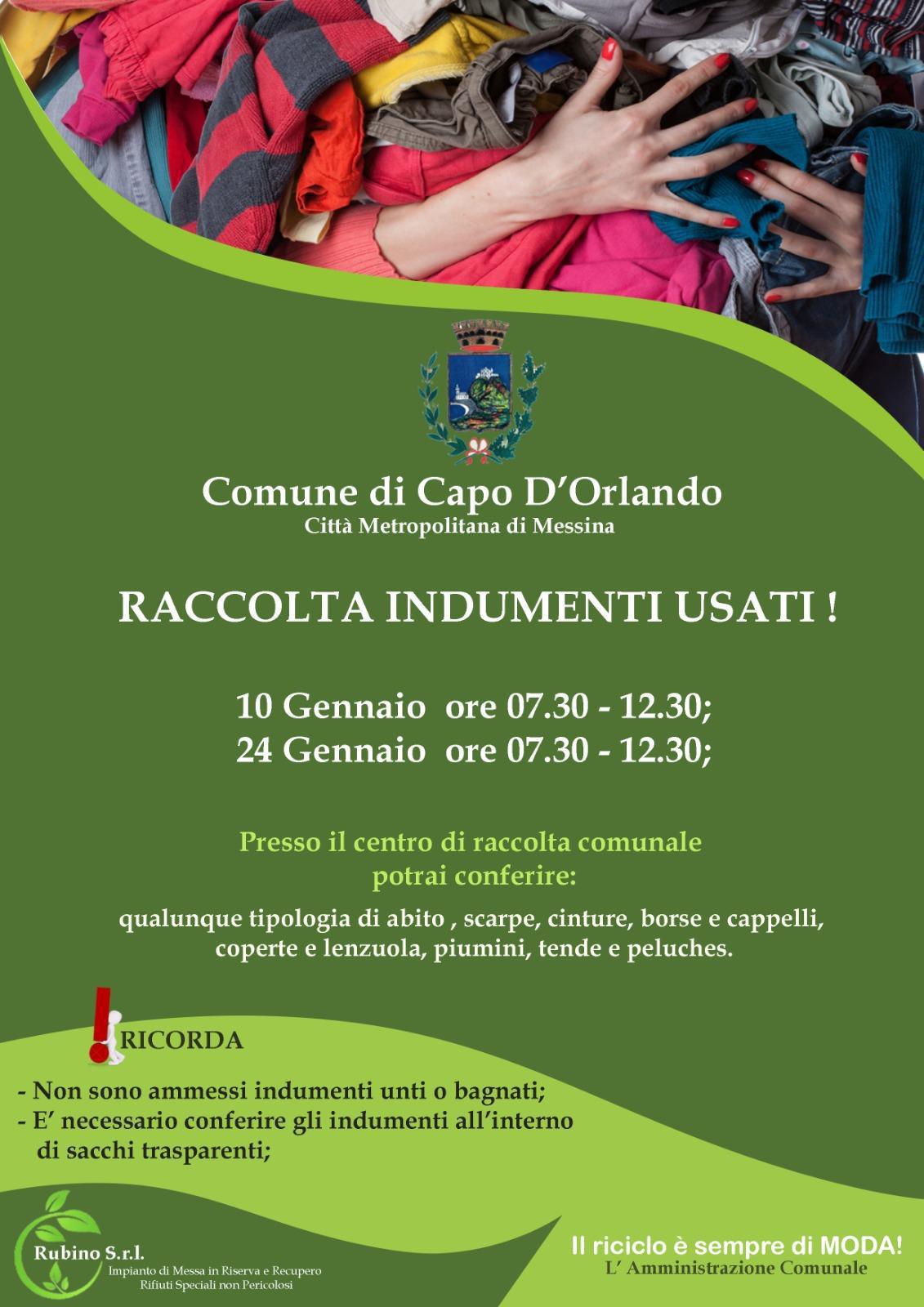 Raccolta Indumenti Usati (dalle ore 12:00 alle ore 16:00)