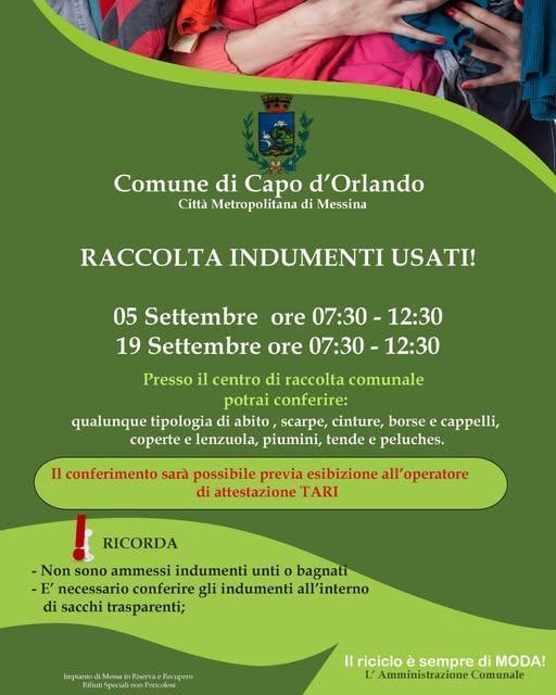 Raccolta Indumenti Usati (dalle ore 7:30 alle ore 12:30)