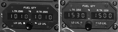 Indicateur de carburant ATR72 (à gauche) et ATR42 (à droite)