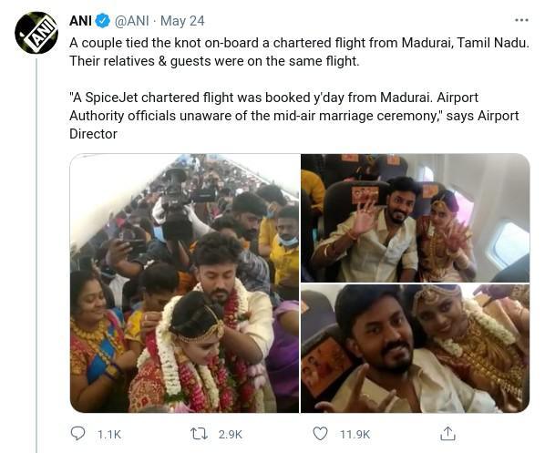 Inde: Un couple loue un avion pour un mariage en vol pour échapper aux restrictions liées au COVID-19